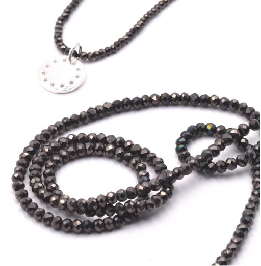Kaufen Sie Perlen in Deutschland Glasperlen facettiert schwarz AB, rund 2mm - Loch 0.6mm - Litze 36 cm (1 Strang)