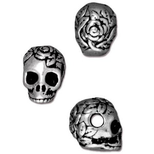 Perle totenkopf und rose versilbertes metall antik 10mm (1)