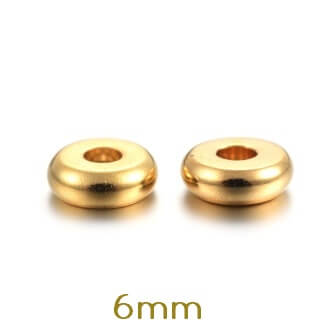 Edelstahl Heishi Perlen Separatoren GOLD, Flachrund, 6mm, loch: 1.8mm (10)