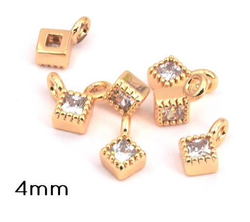 Kaufen Sie Perlen in Deutschland Kleiner Anhänger Diamant-Form vergoldet qualitat mit Zirkonium 4mm -Loch:1.2mm (1)