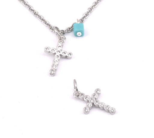 Kaufen Sie Perlen in Deutschland Charm Anhanger Kreuz mit Zirkonen 14mm, mit Ring (1)