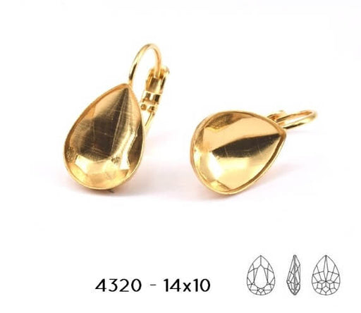 Vertiefte Ohrringfassung für Swarovski 4320 Pear - 14x10mm gold-plattiert (2)
