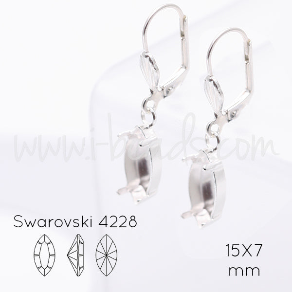 Ohrringfassung für Swarovski 4228 Rübchen 15x7mm silber-plattiert (2)