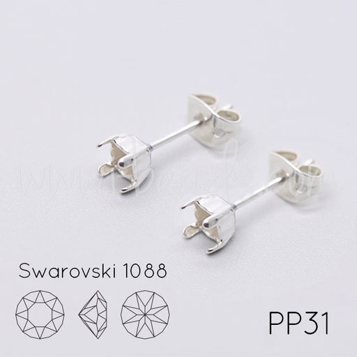 Ohrsteckerfassung für Swarovski 1088 4mm-pp31-SS19  silber-plattiert (2)