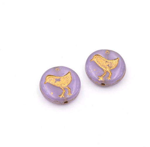 Tschechisches Druckglas Vogel Opak Lilac opaline 12mm (4)