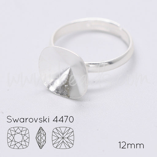 Verstellbare vertiefte Ringfassung für Swarovski 4470 12mm silber-plattiert (1)