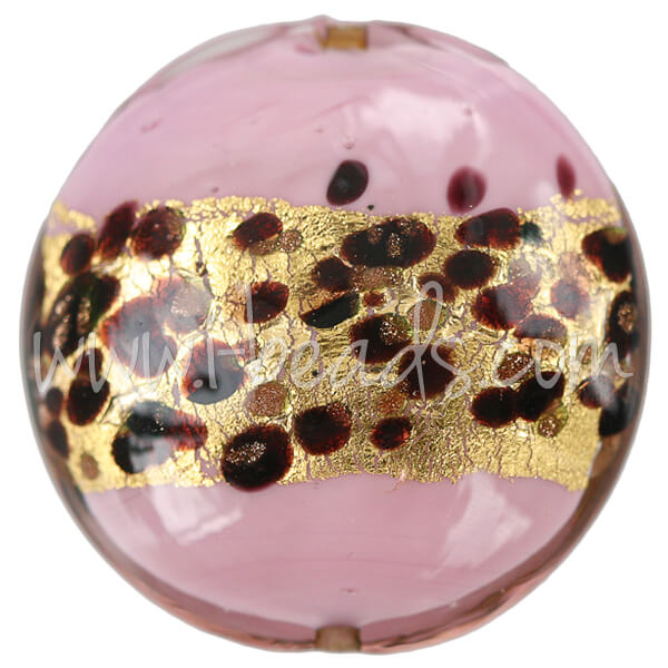 Murano Glasperle Linse Pink Leopard 30mm (1)
