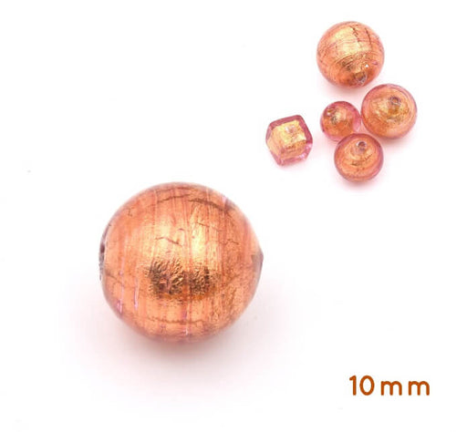 Murano Glasperle Rund Copper und Gold 10mm (1)
