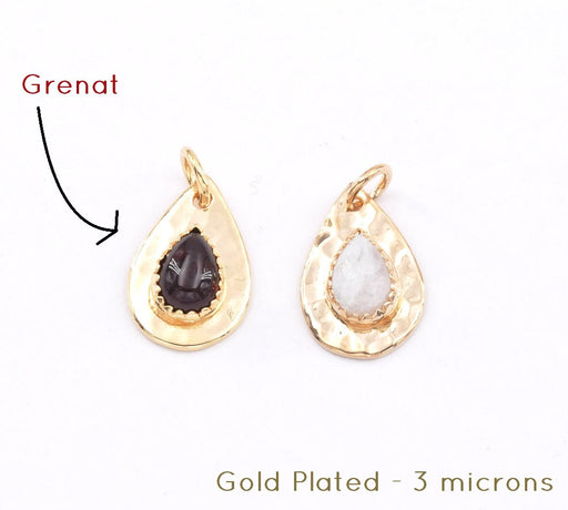 Kaufen Sie Perlen in Deutschland Tropfenanhänger vergoldet 3 Mikron mit Granat-Cabochon - 15 mm (1)