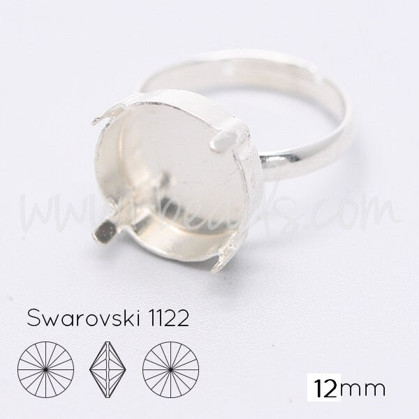 Verstellbare Ringfassung für Swarovski 1122 Rivoli 12mm silber-plattiert (1)