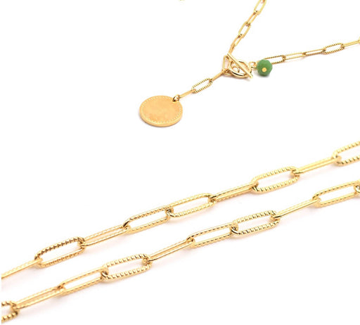 Kaufen Sie Perlen in Deutschland Goldene Stahlkette 12x4mm gestreifte (50cm)
