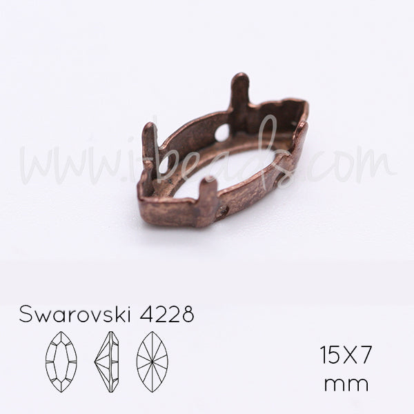Aufnähfassung für Swarovski 4228 Rübchen 15x7mm Kupfer (1)