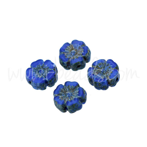 Tschechisches Druckglas Hibiskusblüte Blau und Picasso 10mm (4)