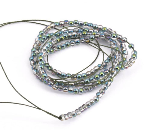 Kaufen Sie Perlen in Deutschland Glasperlen Grün Regenbogen , rund 2mm - Loch 0.6mm - Litze 36 cm (1 Strang)