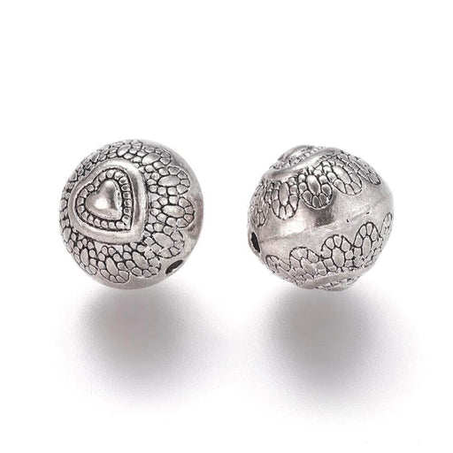 Runde Perlen mit Herz, Metall, Nickelfrei, Silberfarbe 10mm (2)