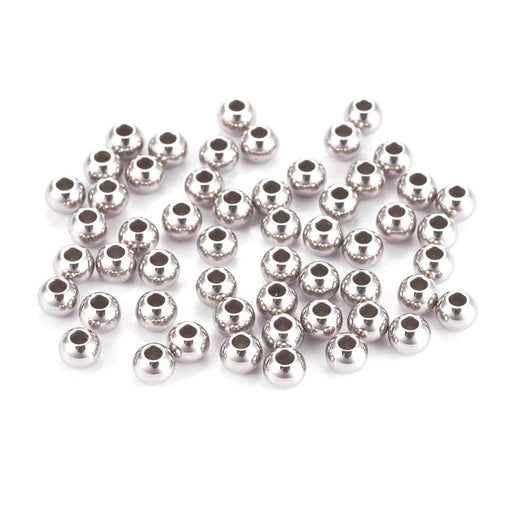 Edelstahl runde Perlen, Stahlfarbe - 3x2mm Loch 1,2mm (50)
