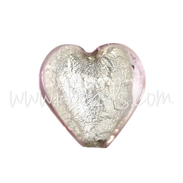 Murano Glasperle Herz Crystal Soft Pink und Silber 10mm (1)
