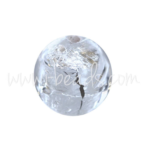 Murano Glasperle Rund Kristall und Silber 8mm (1)