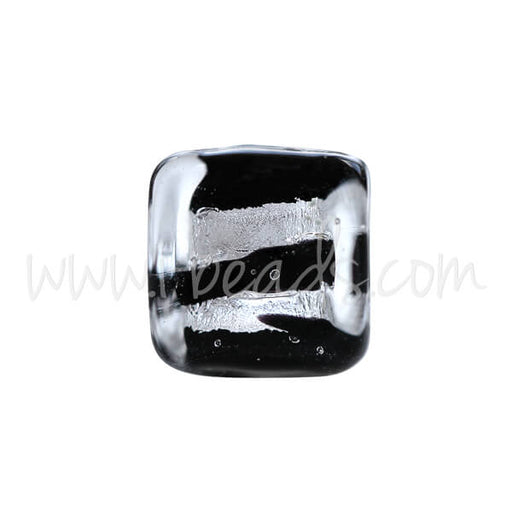 Kaufen Sie Perlen in Deutschland Murano Glasperle Würfel Schwarz und Silber 6mm (1)