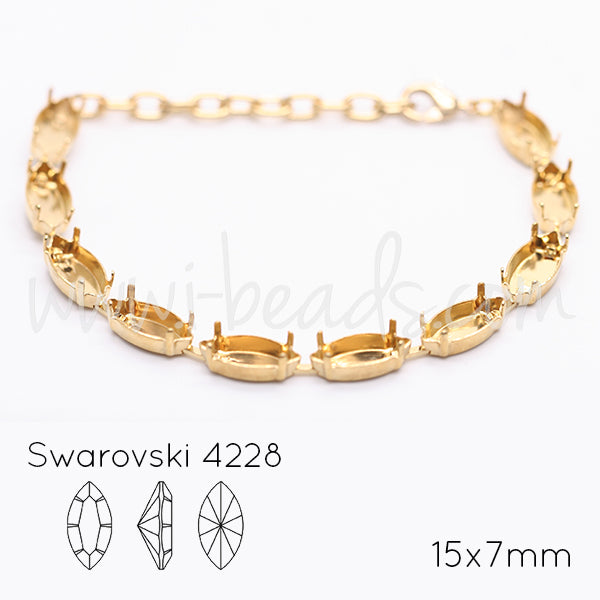 Armbandfassung für 10 Swarovski 4228 Rübchen 15x7mm gold-plattiert (1)