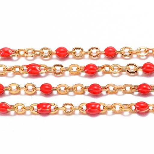 Kaufen Sie Perlen in Deutschland Feine Kette Edelstahl und Emaille ROT  2x1.5x0.5mm (50cm)