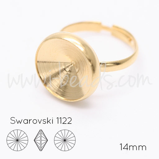 Verstellbare vertiefte Ringfassung für Swarovski 1122 Rivoli 14mm gold-plattiert (1)
