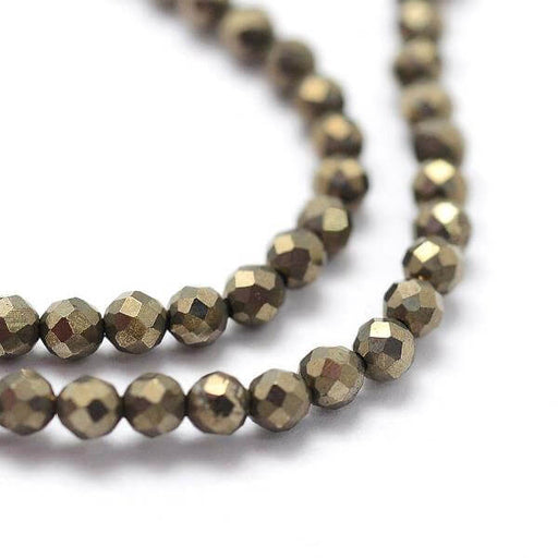 Natürliches Pyrit facettierte Perlen, 2x0,5mm - Runde 175 Perlen (1 Faden)