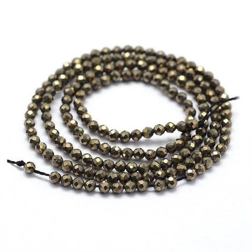 Kaufen Sie Perlen in Deutschland Natürliches Pyrit facettierte Perlen, 2x0,5mm - Runde 175 Perlen (1 Faden)