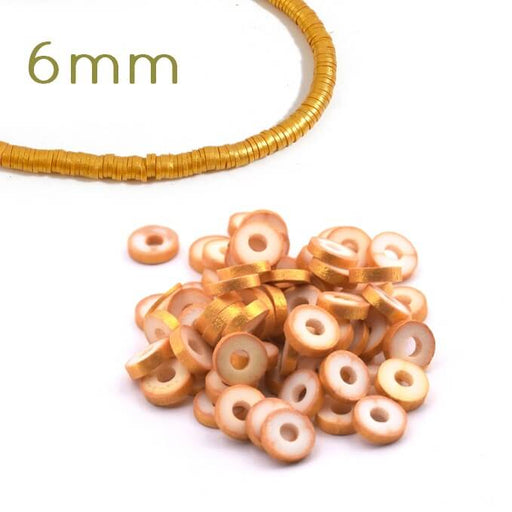 Kaufen Sie Perlen in Deutschland Heishi-Perle 6x1-1.5mm - goldener Fimo (3.77g = 10cm)