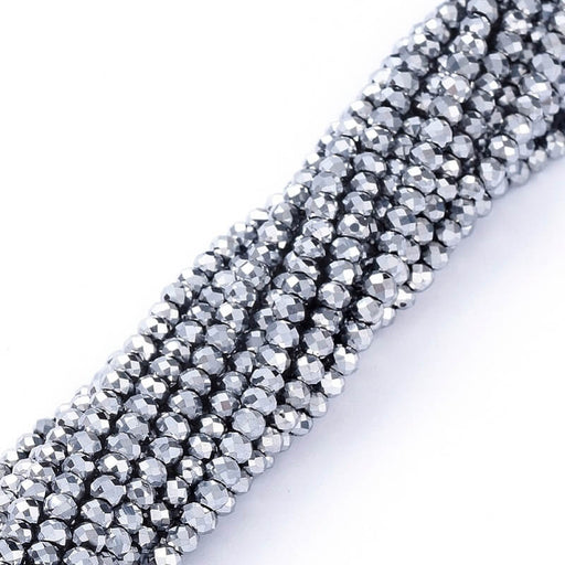 Kaufen Sie Perlen in Deutschland Glasperle facettiert Silber Nachtgrau 2mm - Loch: 0.6mm (1 Strang - 35cm)
