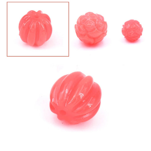 Kaufen Sie Perlen in Deutschland Runde Perle geschnitzt Shell Kürbis gefärbt rosa Koralle 13x14 mm, Dicke 1,2 mm (1)